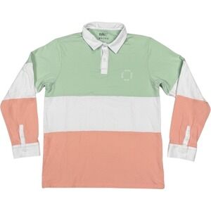 Eubi Mens XL Colorblock Long Sleeve Polo‎ Shirt Bamboo Blend Green White Peach